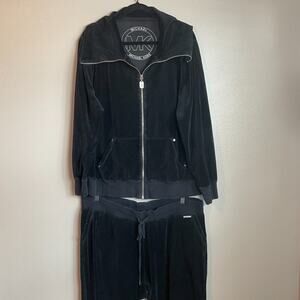 Michael Kors Black Velvet Tracksuit Pants Jacket Set 3X Straight Leg Full Zip 90